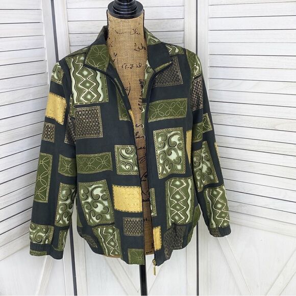 Drapers & Damons Petite Mosaic Tile Print Microfiber Bomber Jacket Black PM - Picture 5 of 14